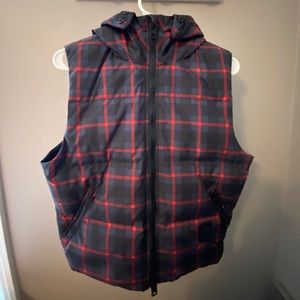 Plaid Coach Vest with Hood